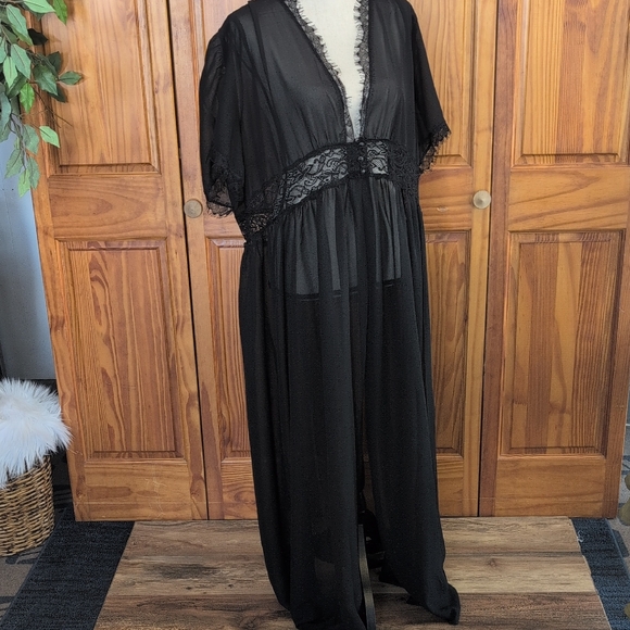 torrid Other - Torrid Lace Trim Kimono Robe Duster Lingerie Cover Up Black Dress 3        C483